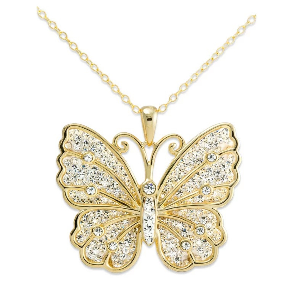 Brilliance Crystal Butterfly Gold-Tone Sterling Silver Pendant Necklace 18in